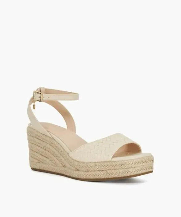 Dune London White Sandals Women Kerries Off White Raffia Wedge Sandals White
