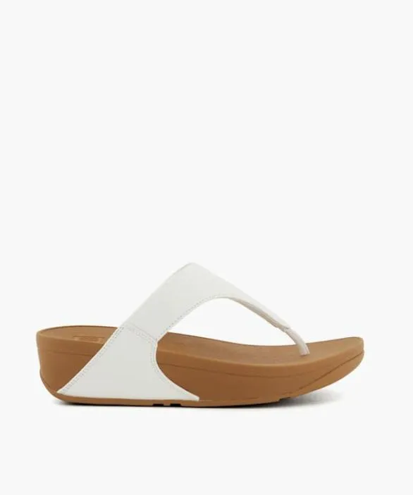 Dune London White Sandals Women Lulu 2 White ToePost Leather LowWedge Sandals White