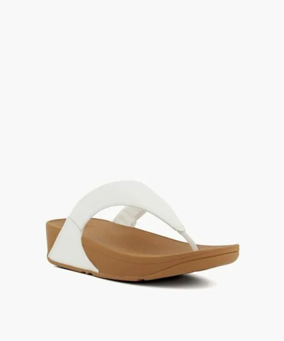 Dune London White Sandals Women Lulu 2 White ToePost Leather LowWedge Sandals White
