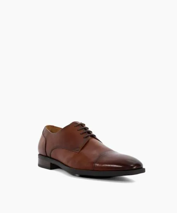 Dune London Wide Fit Shoes Men Suffix Dark Tan Wide Fit Leather Derby Brown
