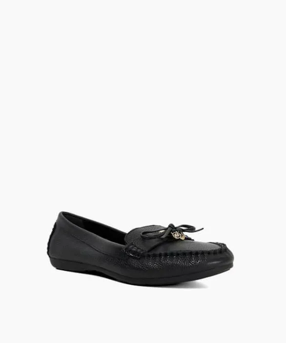 Dune London Wide Fit Shoes Women Grovers Black Wide Fit Leather Moccasins With Bow Detail Black