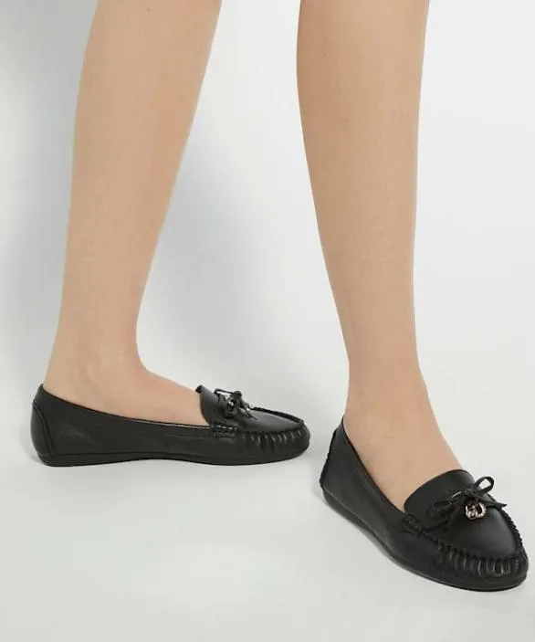 Dune London Wide Fit Shoes Women Grovers Black Wide Fit Leather Moccasins With Bow Detail Black
