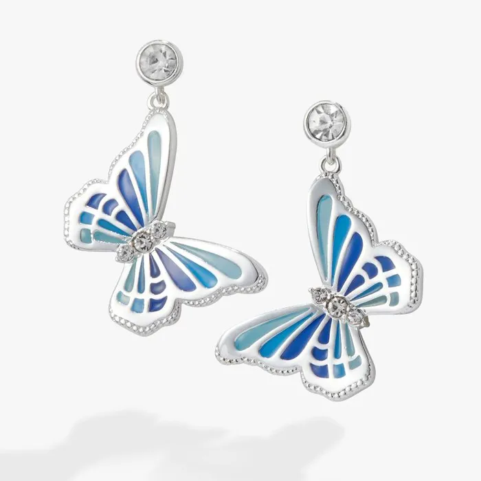 Earrings Women Alex And Ani Butterfly Crystal Drop Earrings Silver