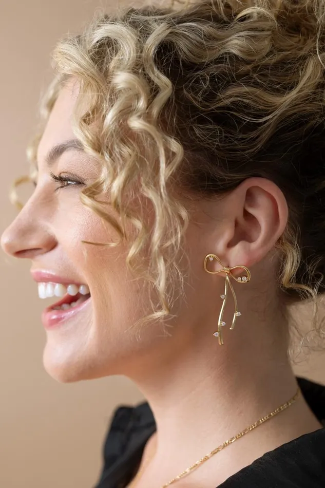 Earrings Women Alex And Ani Coquette Bow Earrings Shiny Gold