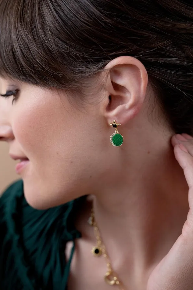 Earrings Women Alex And Ani Malachite Drop Earrings Gold