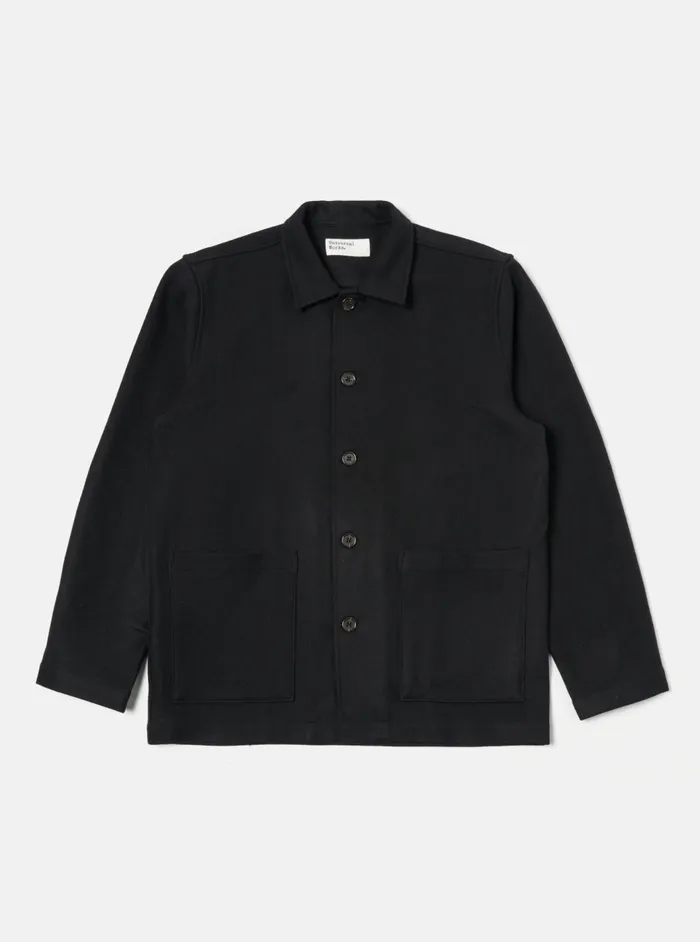Easy Jacket In Black Melton Men Universal Works Overshirts