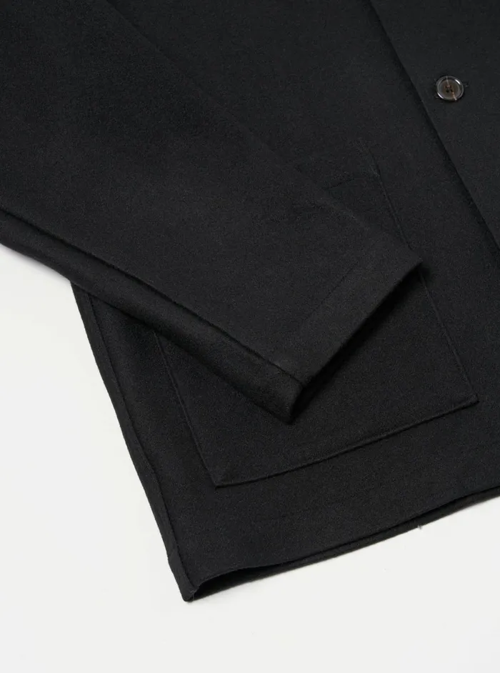 Easy Jacket In Black Melton Men Universal Works Overshirts