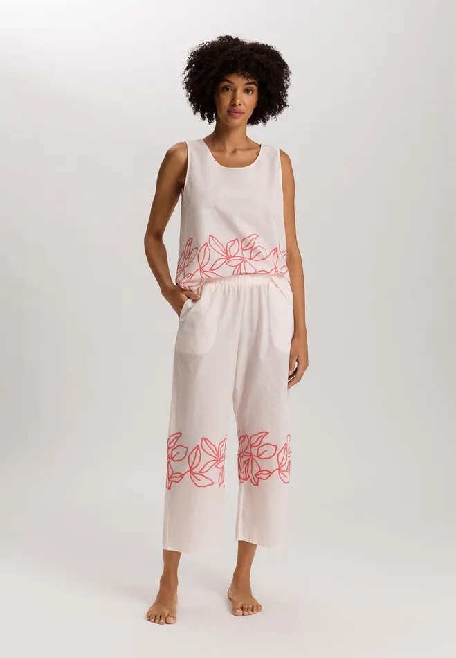 Embroidered Cotton Cropped Pants Melon Soda Women HANRO Pajama Bottoms