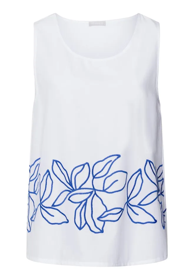 Embroidered Cotton Tank Top White Women HANRO Pajama Tops