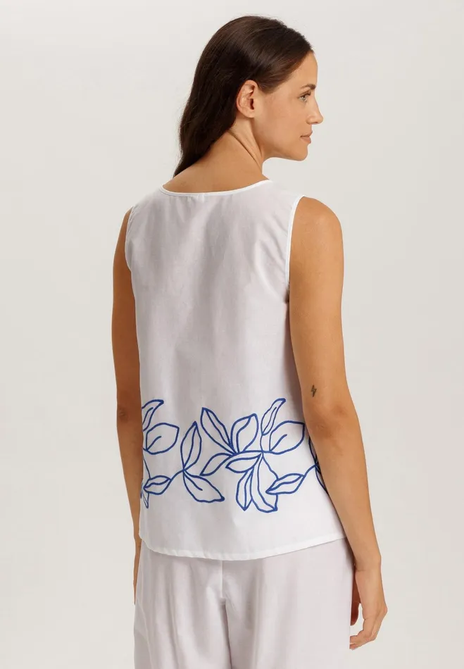 Embroidered Cotton Tank Top White Women HANRO Pajama Tops