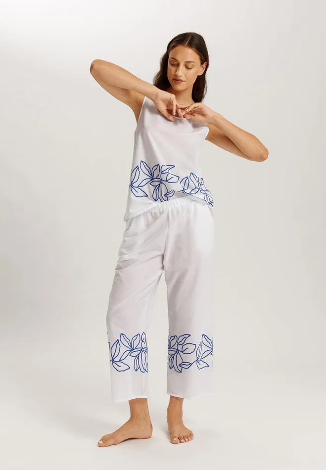 Embroidered Cotton Tank Top White Women HANRO Pajama Tops