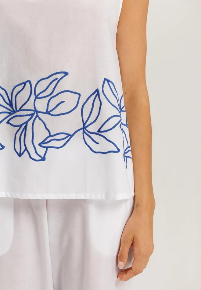 Embroidered Cotton Tank Top White Women HANRO Pajama Tops