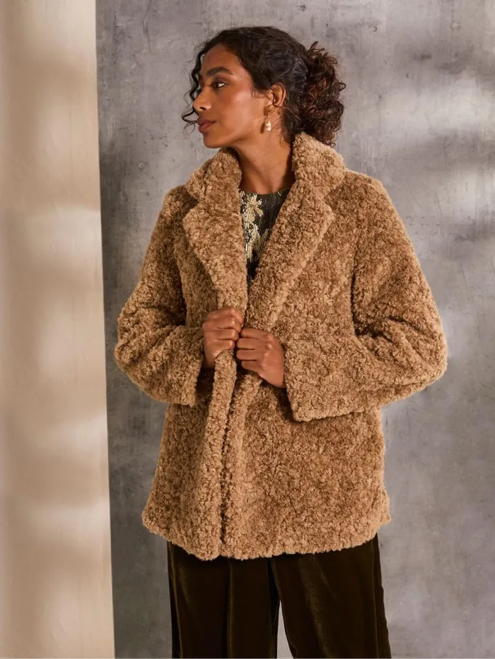 Fat Face Coats and Jackets Maggie Natural Short Teddy Coat 8211 Women