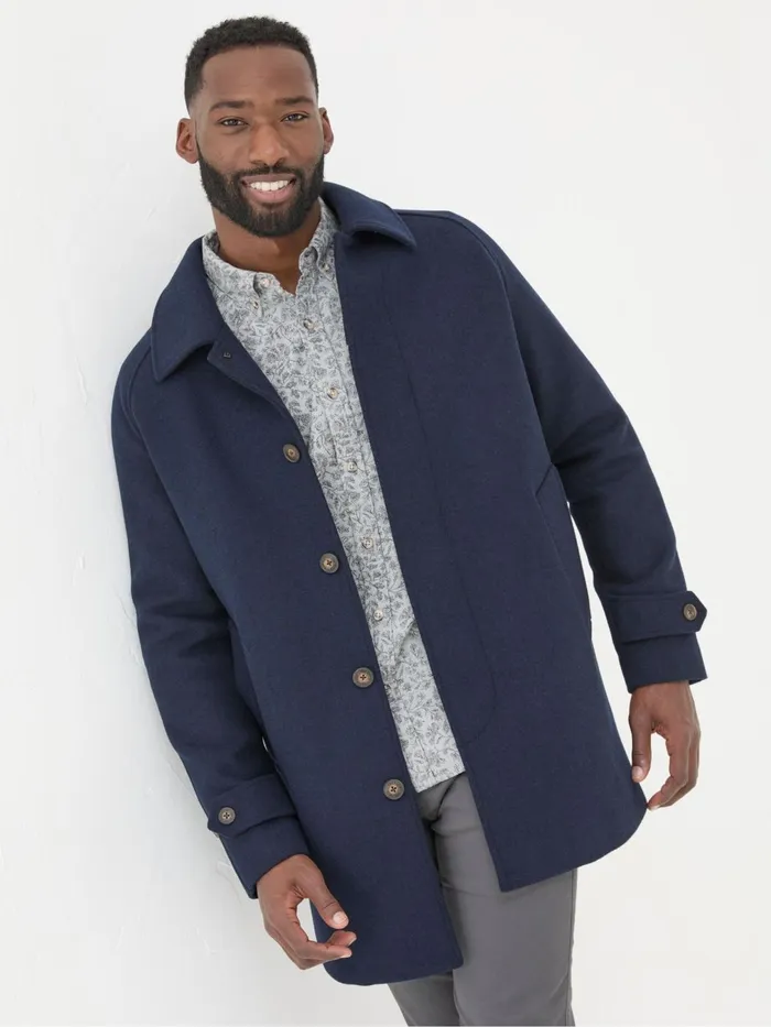 Fat Face Coats and Jackets Pendeen Navy Blue Raglan Overcoat 8211 Men