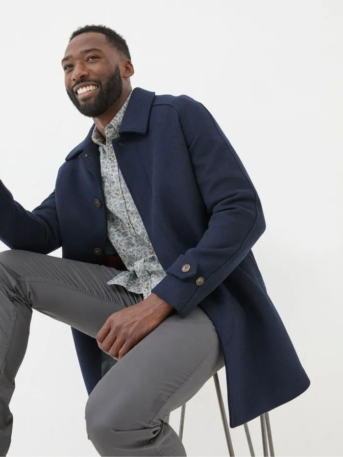 Fat Face Coats and Jackets Pendeen Navy Blue Raglan Overcoat 8211 Men
