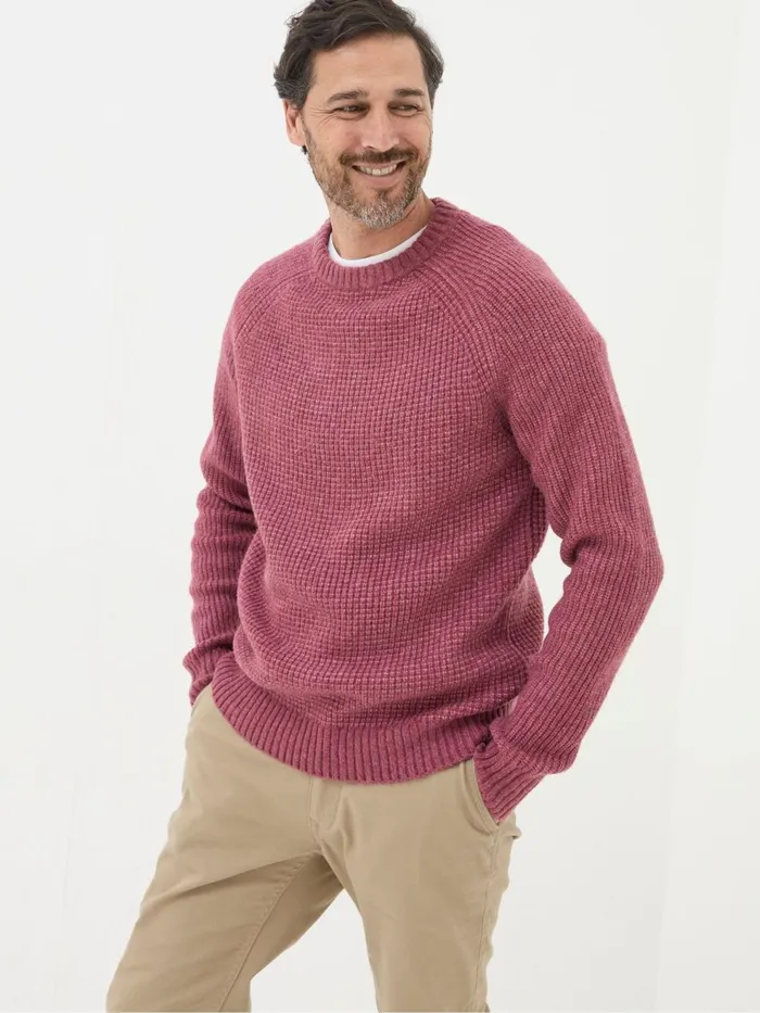 Fat Face Knitwear Calder Dark Pink Crew Neck Jumper 8211 Men