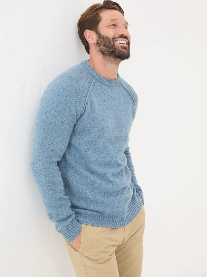 Fat Face Knitwear Chambray Blue Lambswool Plain Crew 8211 Men