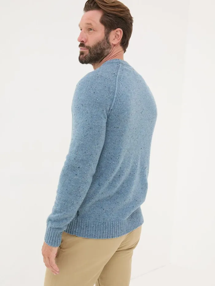 Fat Face Knitwear Chambray Blue Lambswool Plain Crew 8211 Men
