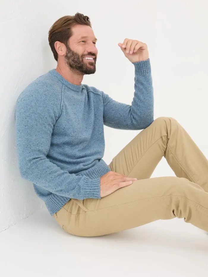 Fat Face Knitwear Chambray Blue Lambswool Plain Crew 8211 Men