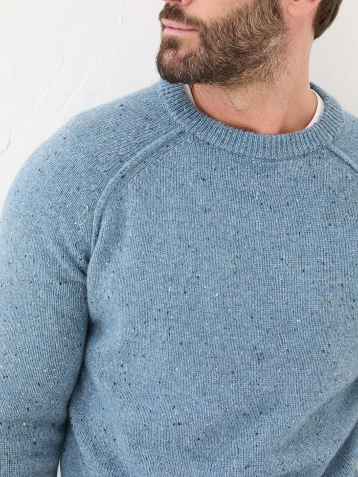 Fat Face Knitwear Chambray Blue Lambswool Plain Crew 8211 Men