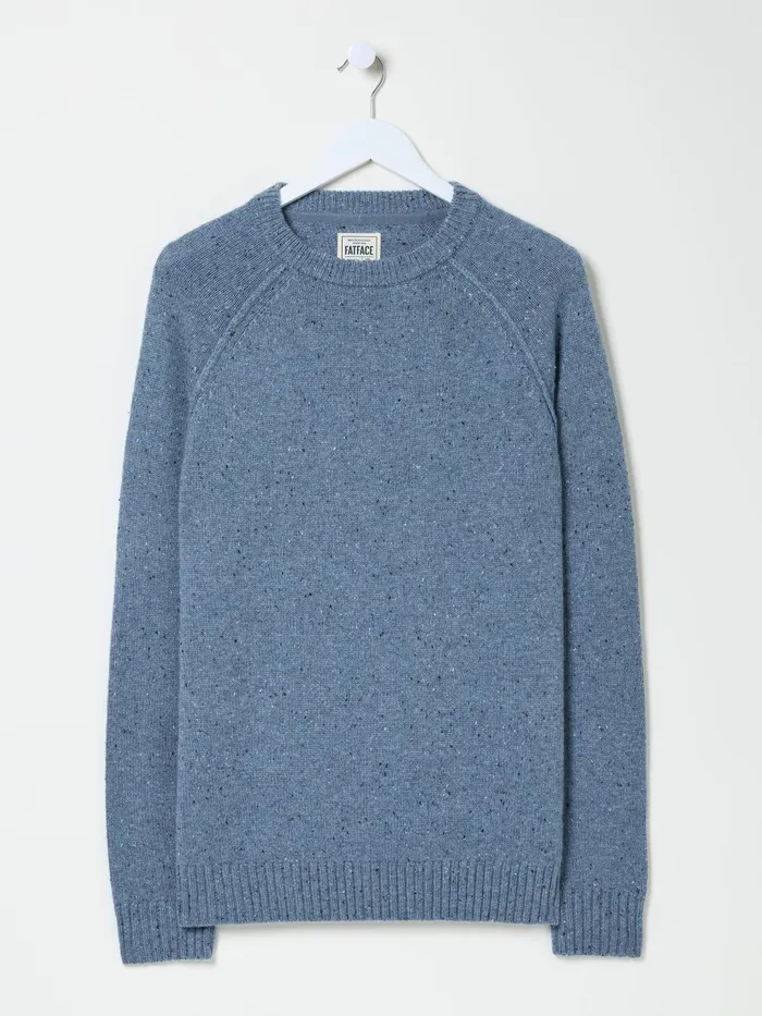 Fat Face Knitwear Chambray Blue Lambswool Plain Crew 8211 Men