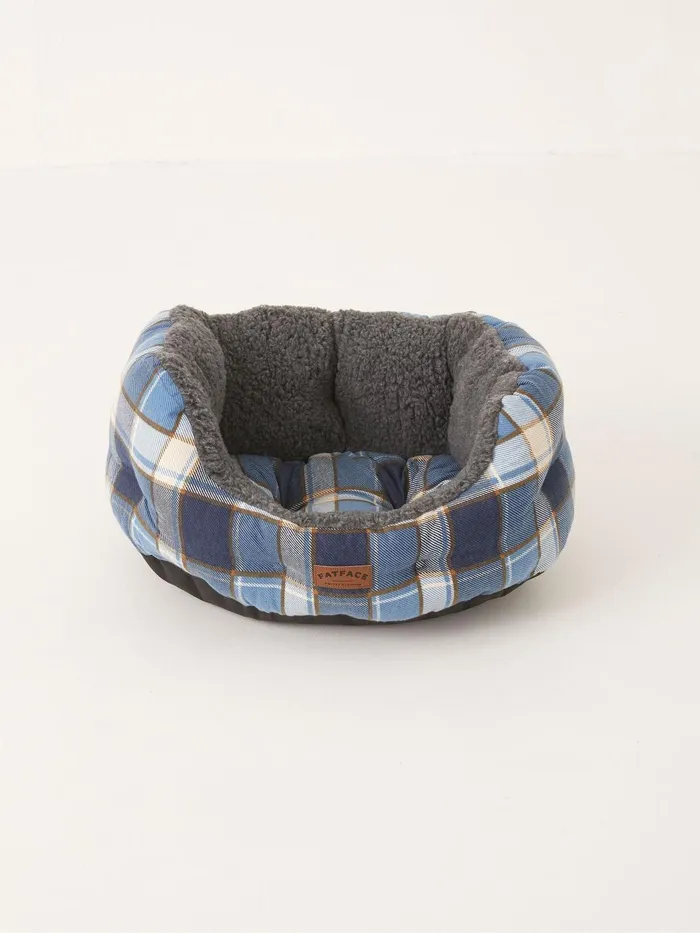 Fat Face Pet Accessories Blue Check Small Pet Bed