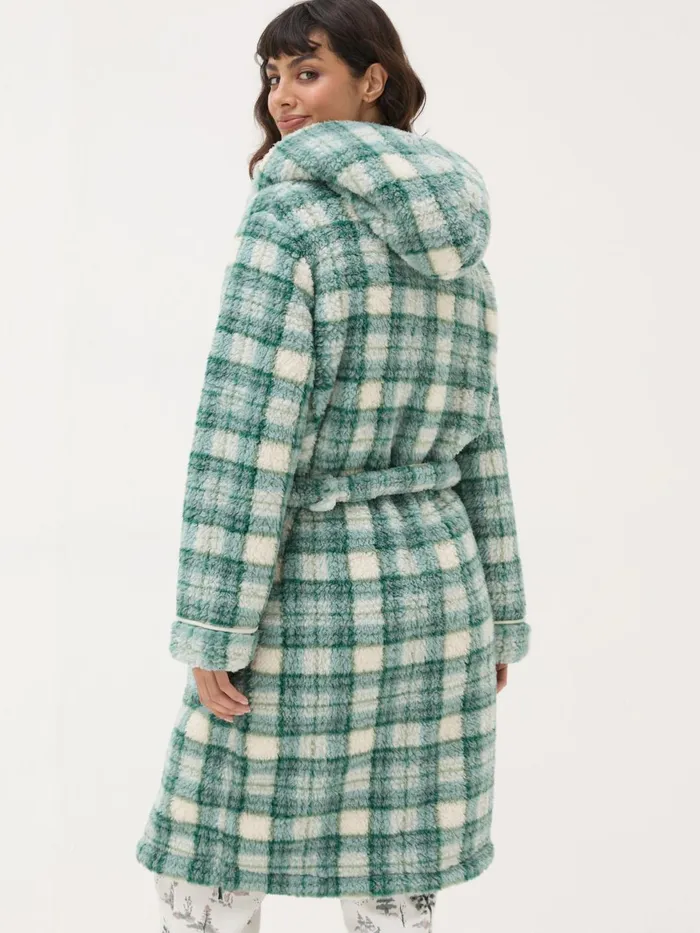 Fat Face Pyjamas and Nightwear Green Check Borg Dressing Gown 8211 Women Fat Face Pyjamas and Nightwear Green Check Borg Dressing Gown 8211 Women