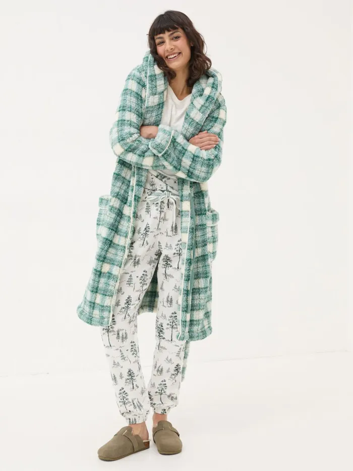 Fat Face Pyjamas and Nightwear Green Check Borg Dressing Gown 8211 Women Fat Face Pyjamas and Nightwear Green Check Borg Dressing Gown 8211 Women