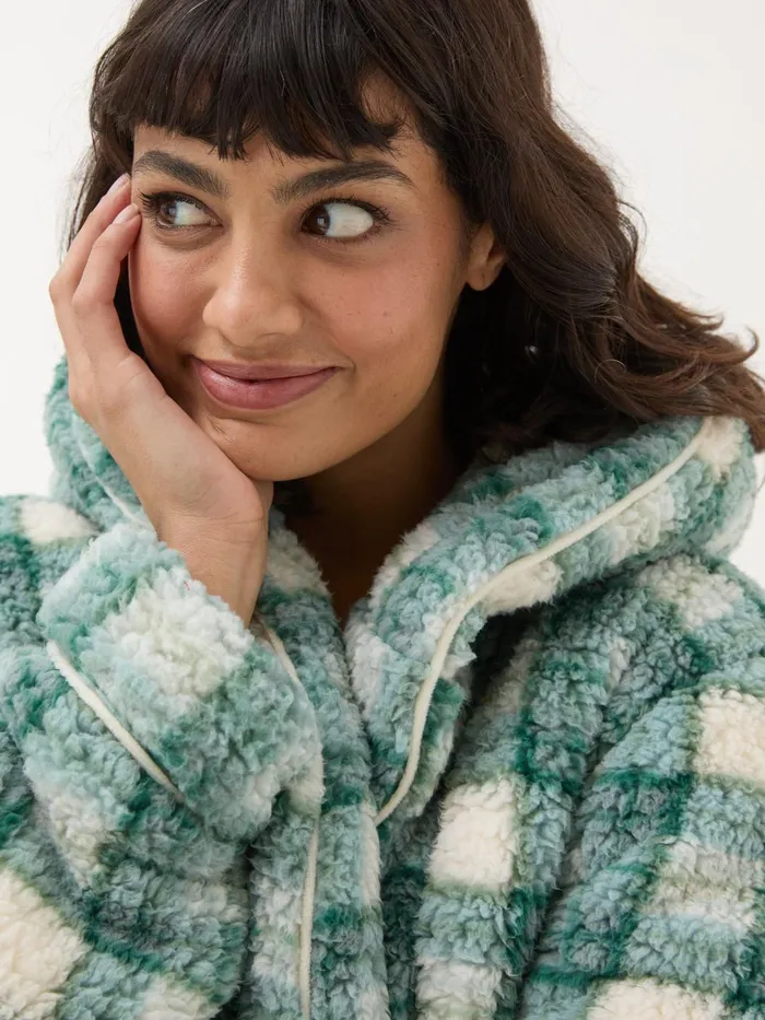 Fat Face Pyjamas and Nightwear Green Check Borg Dressing Gown 8211 Women Fat Face Pyjamas and Nightwear Green Check Borg Dressing Gown 8211 Women