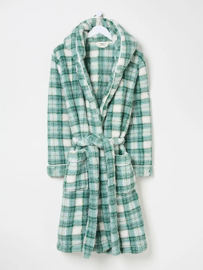 Fat Face Pyjamas and Nightwear Green Check Borg Dressing Gown 8211 Women Fat Face Pyjamas and Nightwear Green Check Borg Dressing Gown 8211 Women