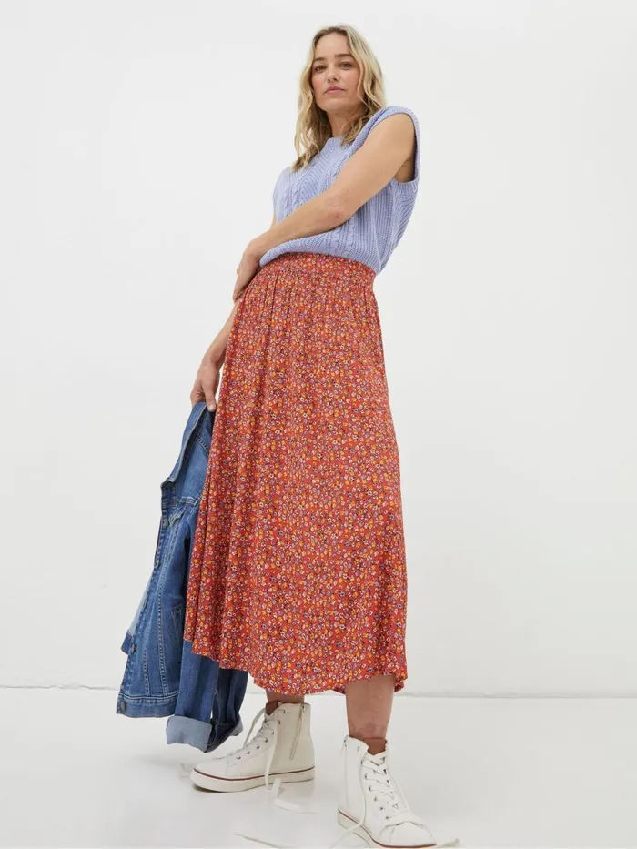 Fat Face Skirts Orange Gradient Floral Midi Skirt 8211 Women