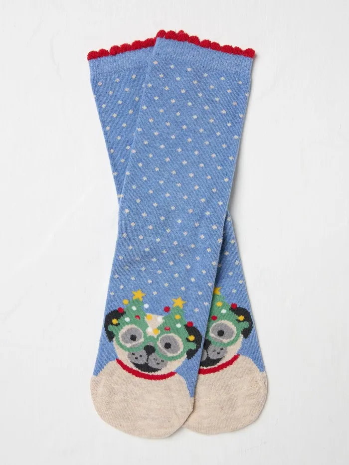 Fat Face Socks and Tights Blue Pug In Glasses Socks 1 Pack 8211 Women