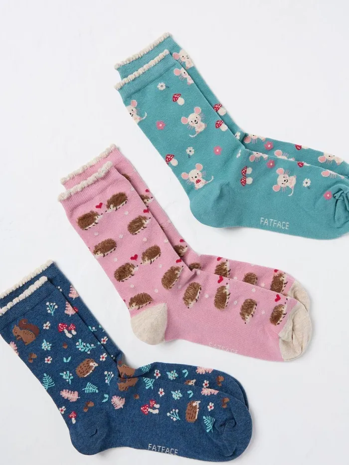 Fat Face Socks and Tights Multi Woodland Socks 3 Pack In A Box 8211 Women