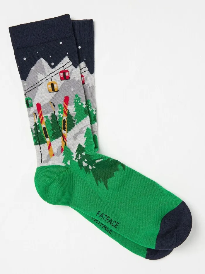 Fat Face Socks Green Ski Scene Socks 1 Pack 8211 Men
