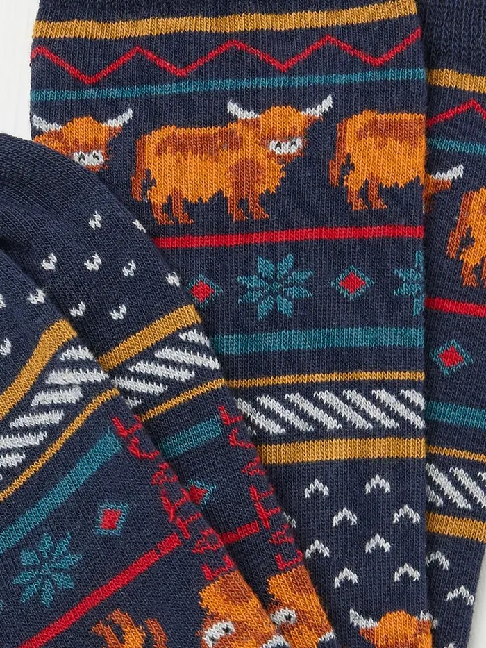 Fat Face Socks Navy Highland Cow Fairisle Socks 8211 Men Fat Face Socks Navy Highland Cow Fairisle Socks 8211 Men