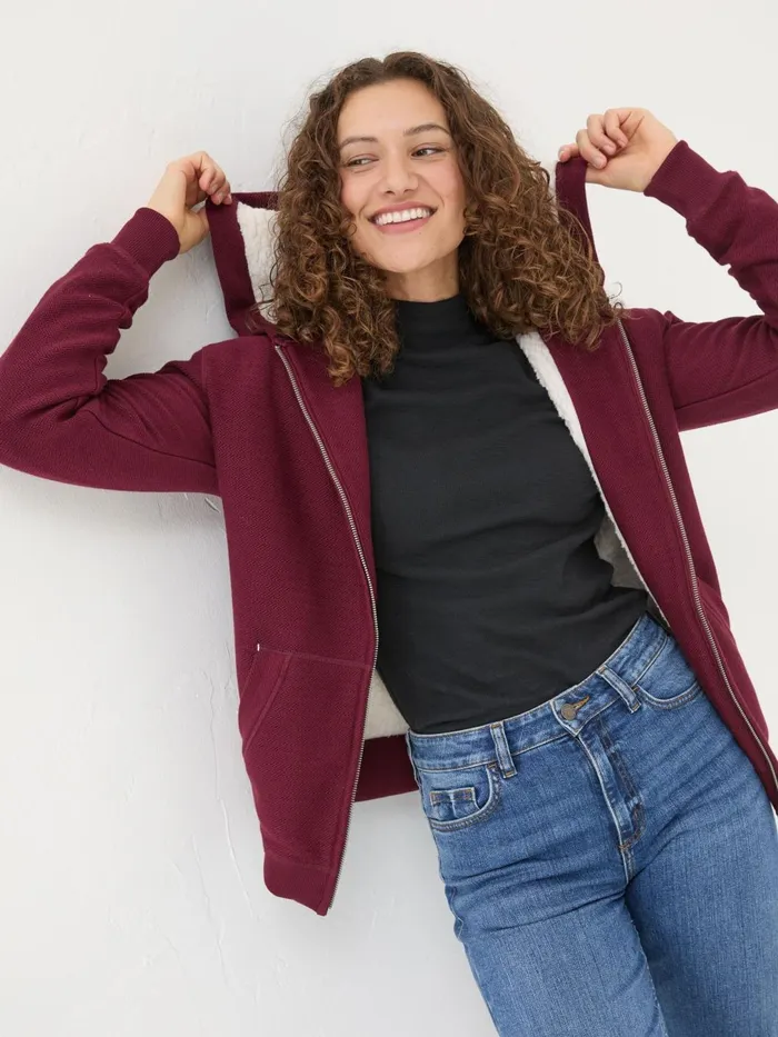 Fat Face Sweatshirts and Hoodies Amy Dark Red Textured Borg Lined Zip Through Hoodie 8211 Women Fat Face Sweatshirts and Hoodies Amy Dark Red Textured Borg Lined Zip Through Hoodie 8211 Women