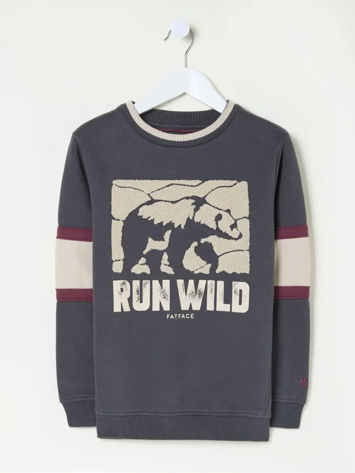 Fat Face Sweatshirts and Hoodies Grey Run Wild Sweatshirt 8211 Kids