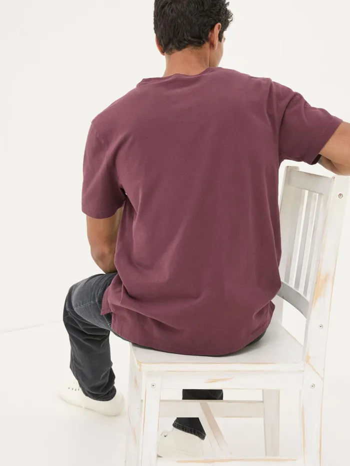 Fat Face TShirts Lulworth Burgundy Red 100 Cotton Organic Crew TShirt 8211 Men
