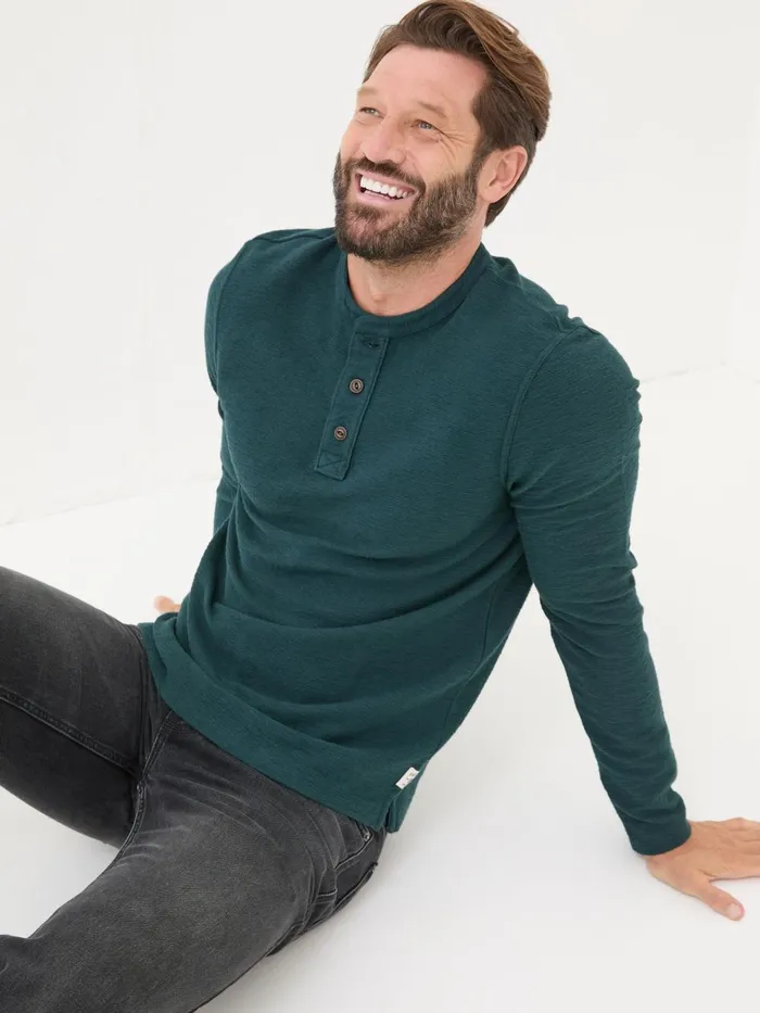 Fat Face TShirts Teal Blue Nutbourne Henley 100 Cotton TShirt 8211 Men