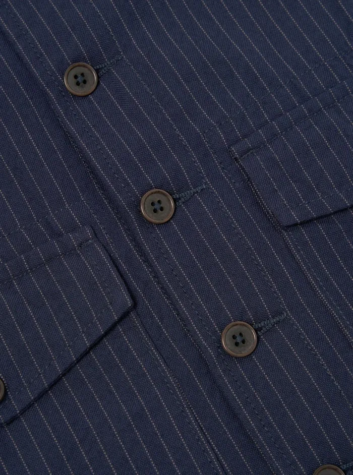 Field Waistcoat In Navy Cotton Pinstripe Men Universal Works Waistcoats and Gilets
