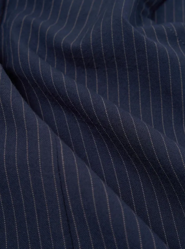 Field Waistcoat In Navy Cotton Pinstripe Men Universal Works Waistcoats and Gilets