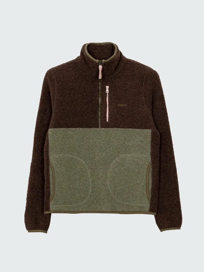 Finisterre Fleece Women Hegen 14 Zip Wool Fleece Willow Greenseal Brown