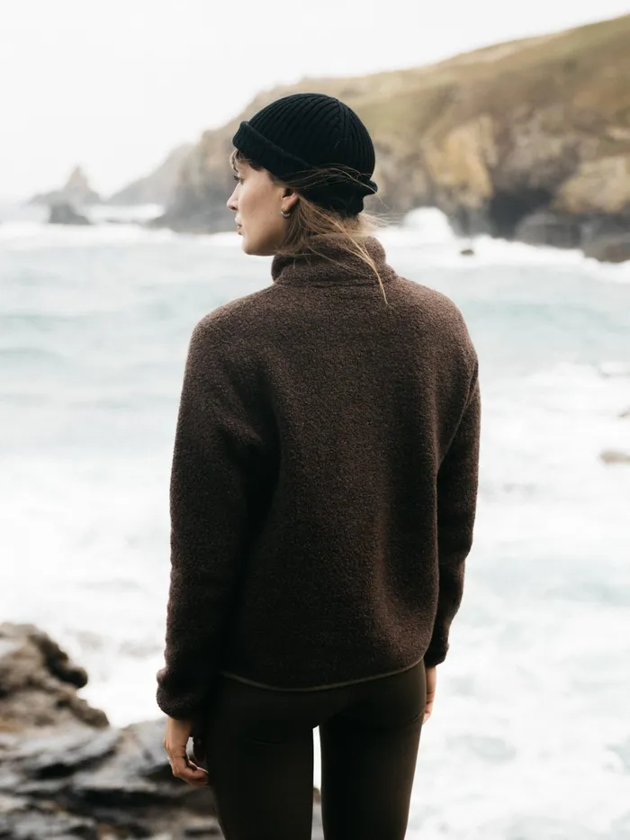 Finisterre Fleece Women Hegen 14 Zip Wool Fleece Willow Greenseal Brown