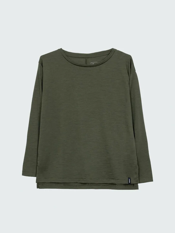 Finisterre Tops and TShirts Women Seeker Merino Long Sleeve TShirt Olive
