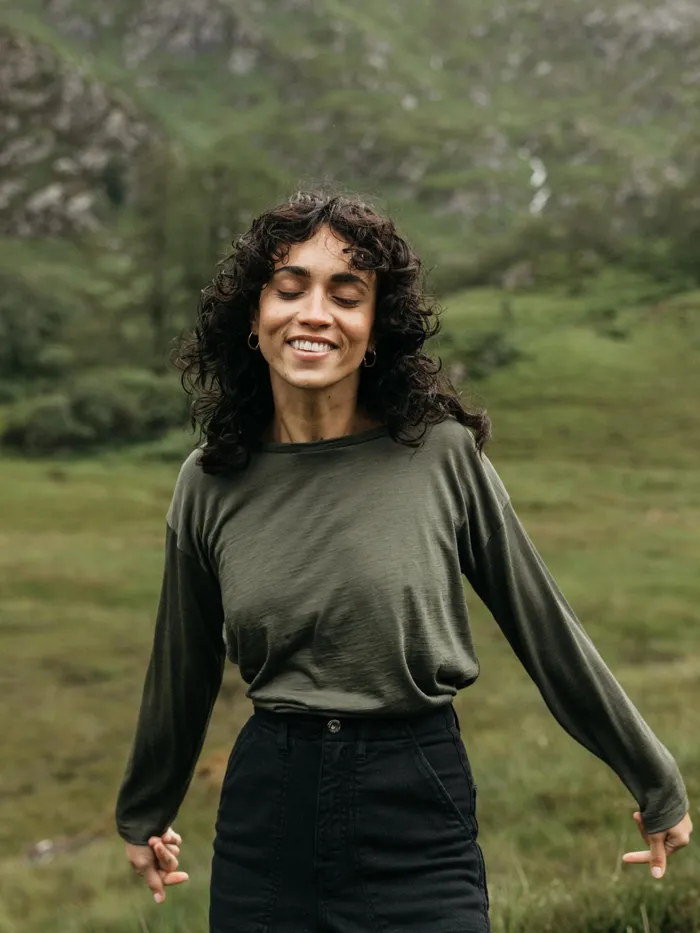 Finisterre Tops and TShirts Women Seeker Merino Long Sleeve TShirt Olive