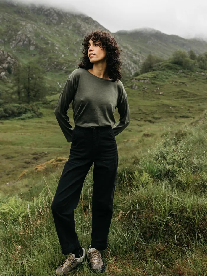 Finisterre Tops and TShirts Women Seeker Merino Long Sleeve TShirt Olive