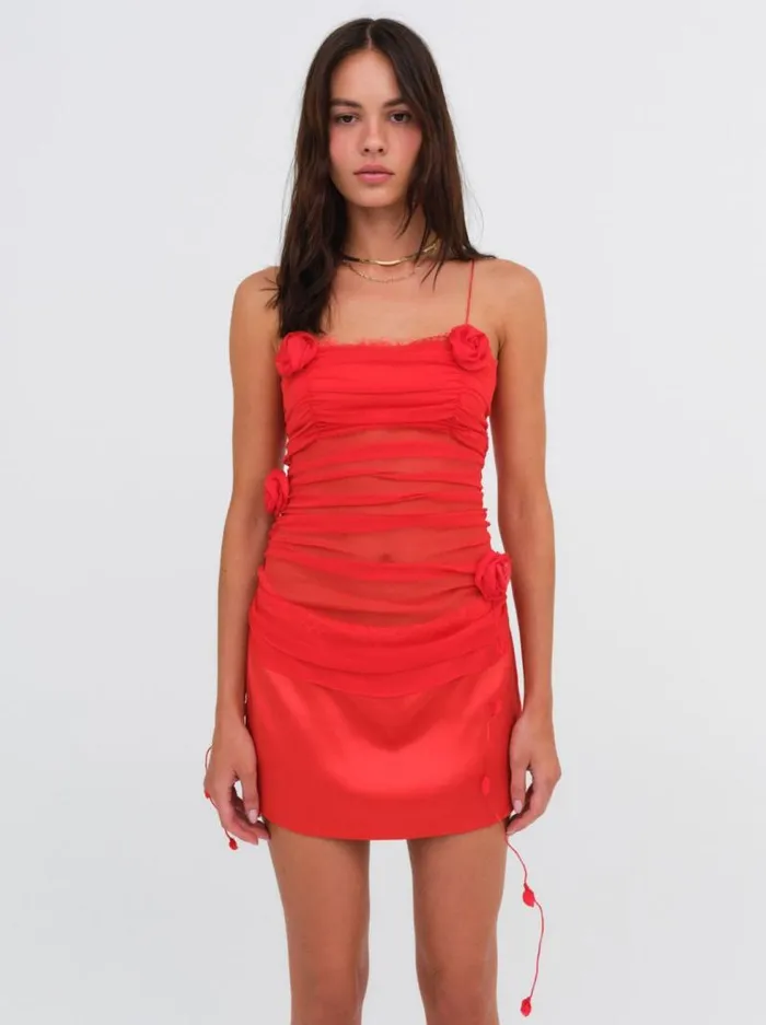 For Love and Lemons Dresses Angela Chiffon Mini Dress Red 8211 Women