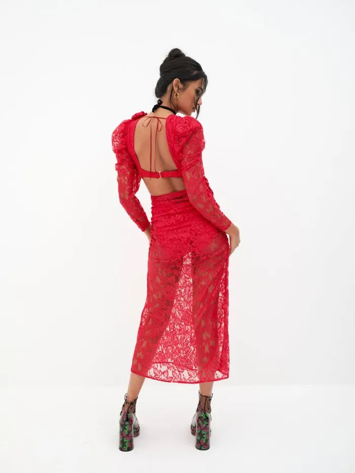 For Love and Lemons Dresses Kana Midi Dress Red 8211 Women For Love and Lemons Dresses Kana Midi Dress Red 8211 Women
