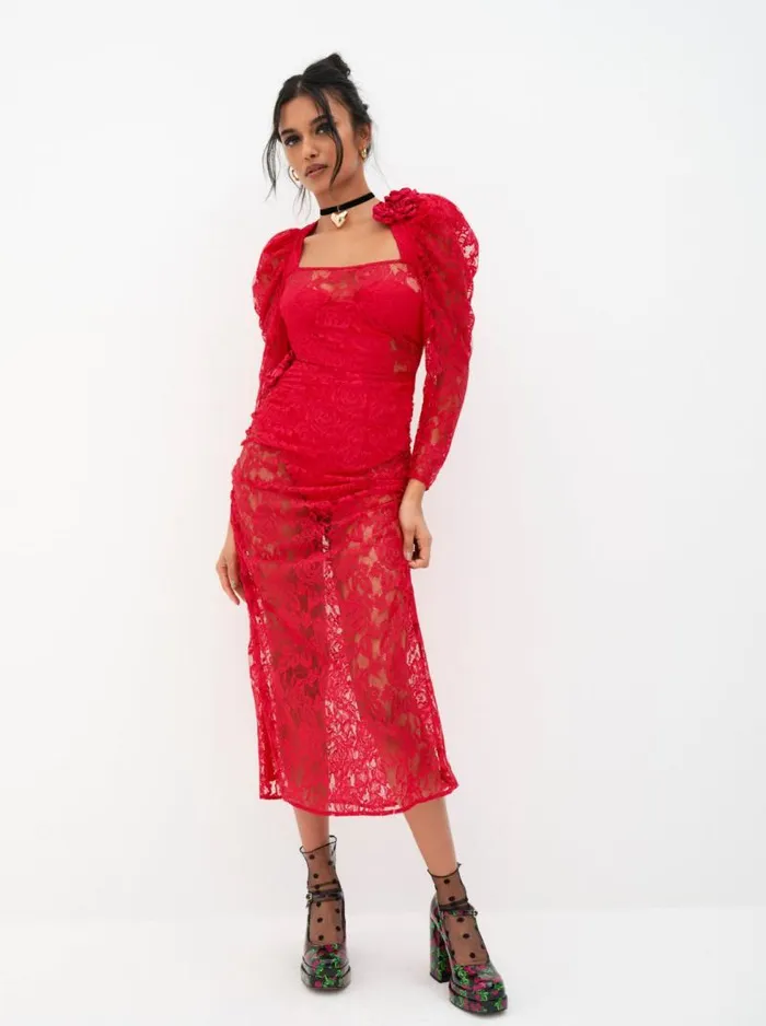 For Love and Lemons Dresses Kana Midi Dress Red 8211 Women For Love and Lemons Dresses Kana Midi Dress Red 8211 Women