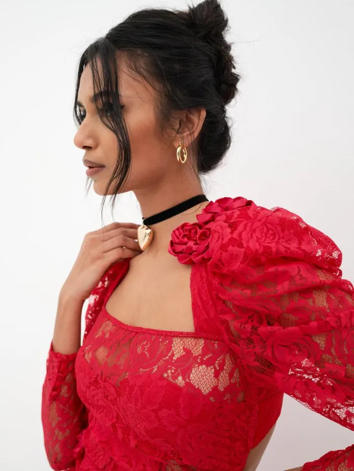 For Love and Lemons Dresses Kana Midi Dress Red 8211 Women For Love and Lemons Dresses Kana Midi Dress Red 8211 Women